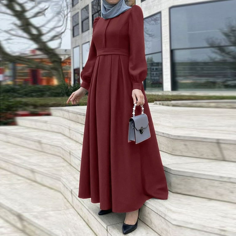 RIQIANTUYU Great Gatsby Dresses For Women Women Bohemian Polka Dot Print Dress Long Sleeves Prayer Clothes Dresses Work Casual Dresses for Women