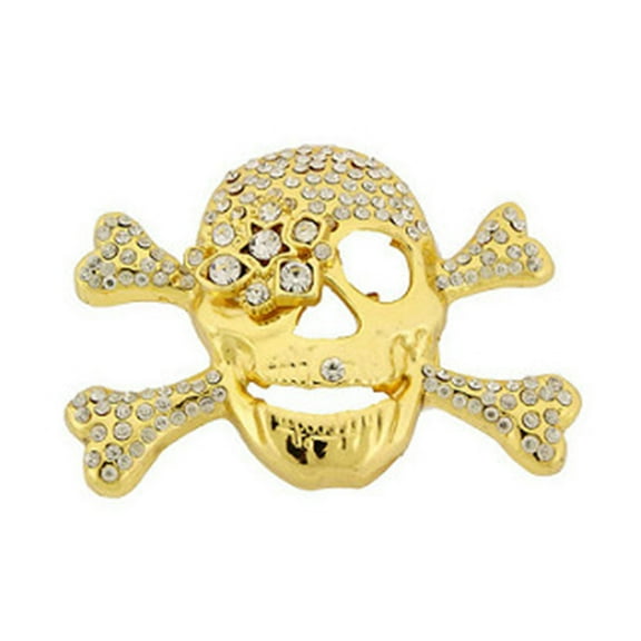 Skull Belt Buckle Skeleton Crossbones Gold Rhinestones Bling Crystals Costume Gift New Unisex