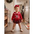 thumbnail image 5 of RUINIXCW Newborn Baby Girl My First Christmas Outfit Infant Bay Girls Fall Winter Clothes Peter Pan Collar Long Sleeve Romper Plaid Ruffled Skirt Headband Set, 5 of 10