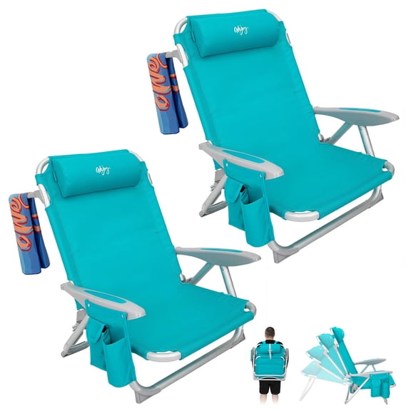Beach Chair for Adults, Reclining Adjustable Position,Lay Flat Lightweight Folding Portable Aluminum Chair with Backpack Straps,Padded headrest, Heavy Duty 400 lbs Lawn Chair for Beach, 2 Pack