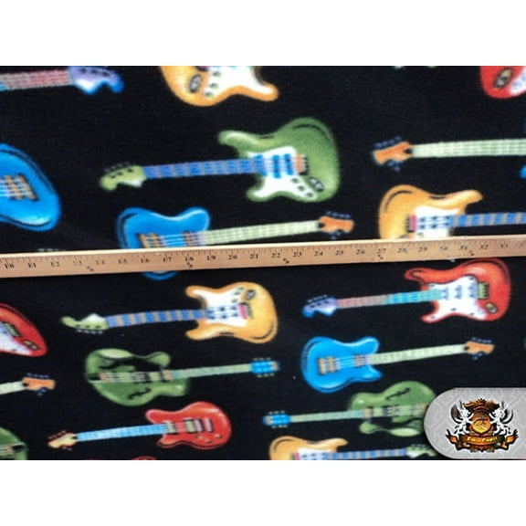 Fleece Printed Fabric ^ GUITAR BLACK ^ / 58" Wide / Sold by the Yard