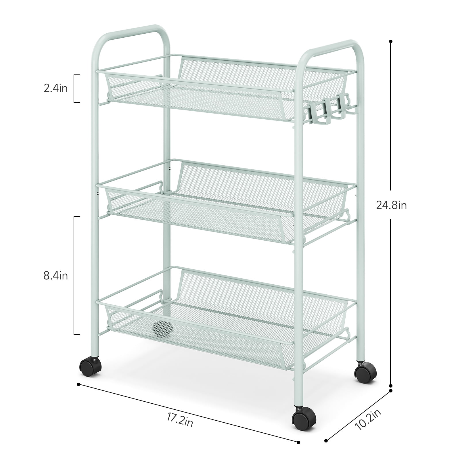 KK KINGRACK 3 Tier Rolling Cart Organizer, Metal Cart with Wheels, Utility Cart for Office Home School Storage, Green