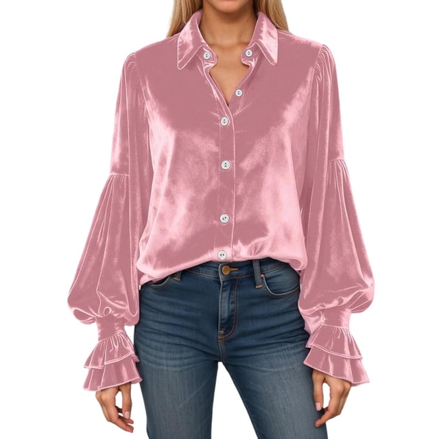 Daznico Elegant Flowy Ruffle Sleeve Blouse for Women's Formal Party and Wear