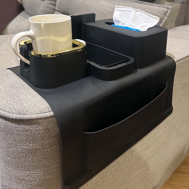 Porte-gobelet pour Canapé avec Plateau et Pochette de Rangement Double Face, Grand Plateau d'Accoudoir en Silicone pour Sofa, Support de Boisson Antidérapant et Résistant aux Éclaboussures pour Canapé, Organisateur Multifonction pour Accoudoir de Canapé, Porte-Gobelets pour Salle de Bain