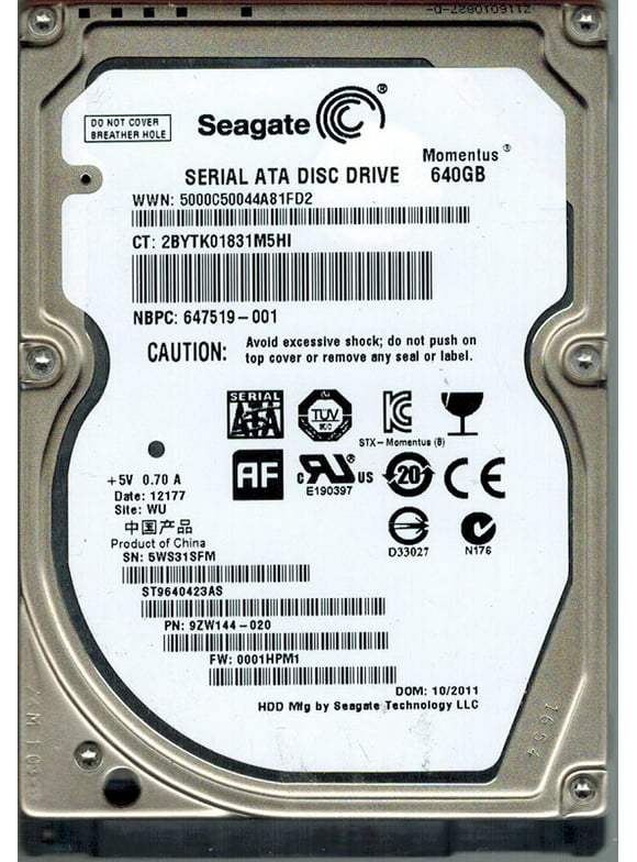 Seagate ST9640423AS 640GB P/N: 9ZW144-020 F/W: 0001HPM1 WU
