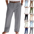 thumbnail image 2 of Bosfbaoi Plus Size Pants For Men Solid Color Wide-leg Pants Mens Dress Pants Business Casual Trousers Office Wear, 2 of 6