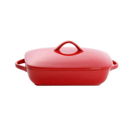 

(22x13cm)Ceramic Lasagne Dish With Lid Rectangular Tiramisu Dish Porcelain Pasta Bake Dish For Oven Microwave Dish-Red