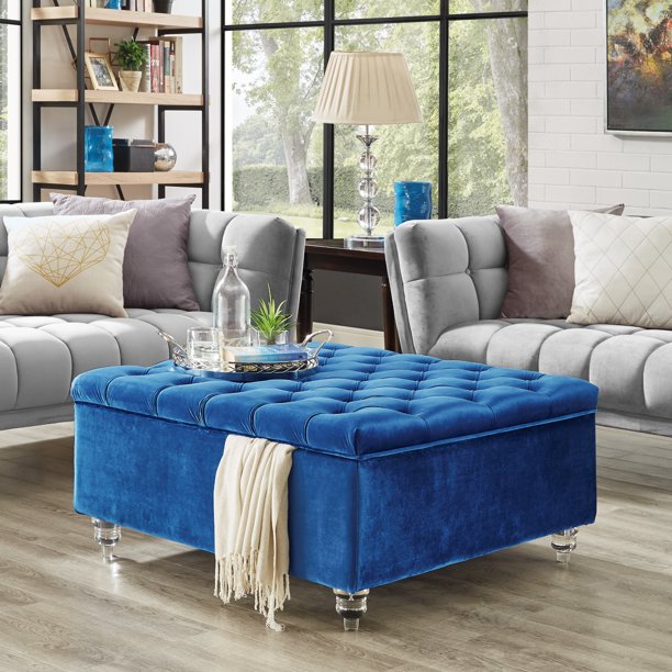 Inspired Home Clarissa Ottoman Cocktail Coffee Table Square, Blue