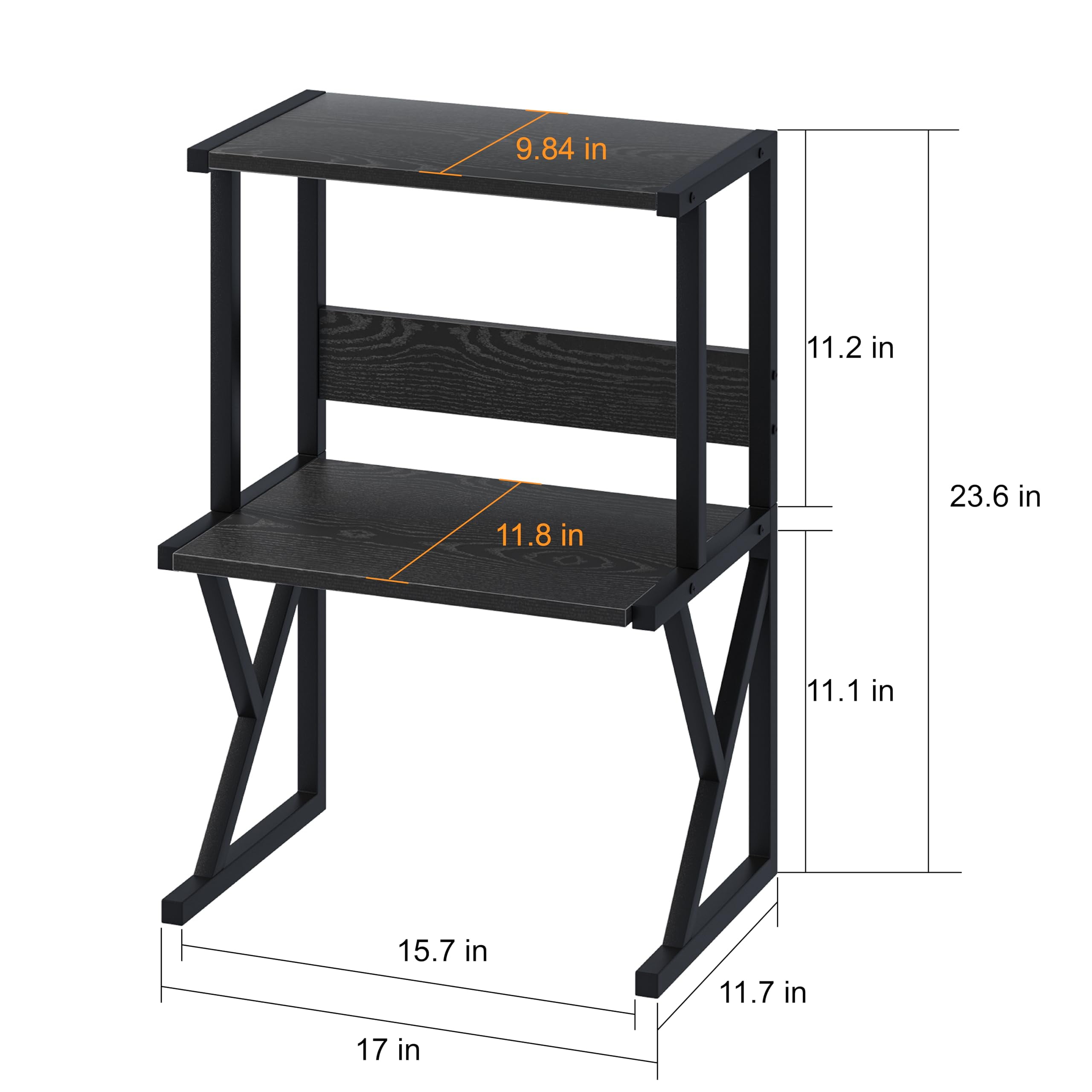 Desktop Printer Stand with 3 Tier Wood Storage Shelves,Under Desk Printer Table,Multi-Purpose Home Office Desk Organizer for Fax Machine, Scanner (Black)