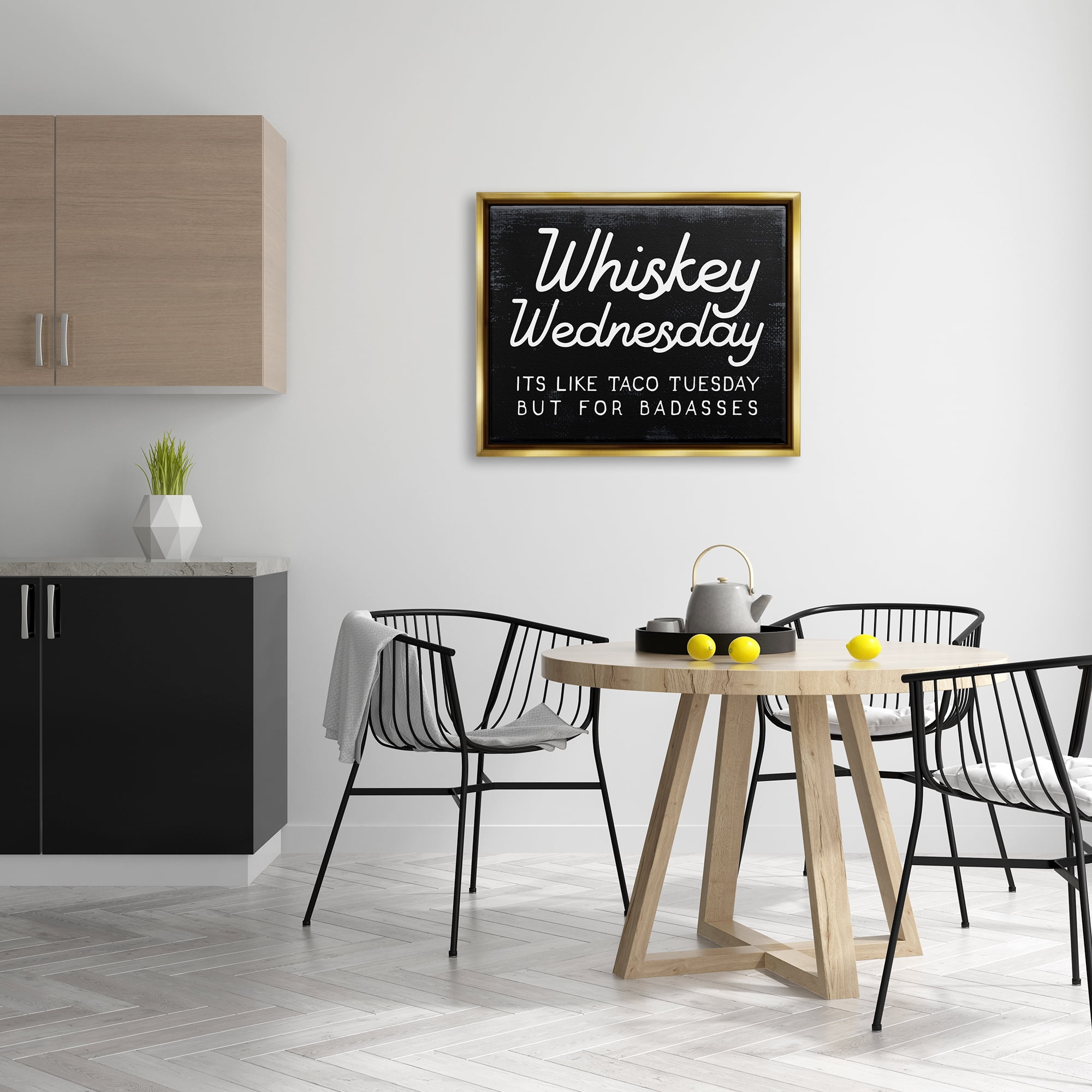 Stupell Industries Funny Whiskey Wednesday Food & Beverage Painting Gold Floater Framed Canvas Art Print Wall Art, 31 x 25