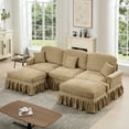 thumbnail image 6 of Newest Classic Comfy Modular U Shape Sectional Sofa Couch, Flared Arms, Removable Ruffles Pleats Skirts, Spindle Legs,Upholstered Chenille Deep Seat Sofa, Movable Ottomans,Light Coffee, 6 of 20