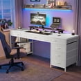 thumbnail image 2 of Amadwell 54" Desk with Drawers & Storage, Office Desk with Reversible Shelves, Gaming Computer Desk, White, 2 of 9