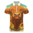 thumbnail image 4 of Highland Cow with Sunflowers Men Zipper T-shirt Summer Casual Short Sleeve T-shirt Top, 4 of 7