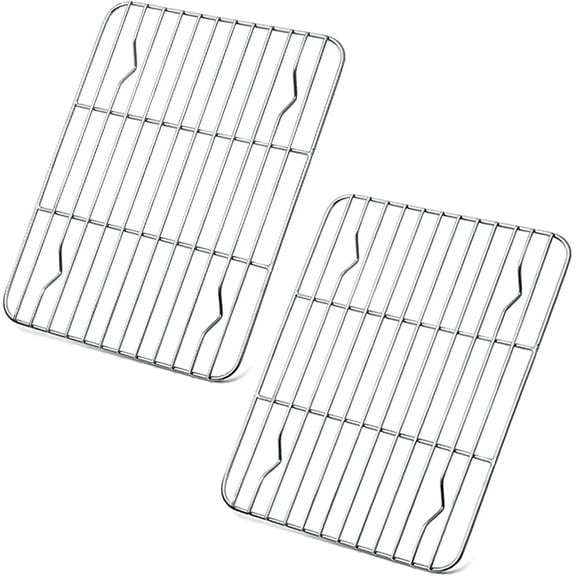 Small Cooling Rack Set of 2, Yayun Stainless Steel Small Grill Wire Rack for Oven Roasting Baking Cooking, 8.6" x 6.2" x 0.6" Fit Toaster Oven Tray for Cake/Meat/Bread, Healthy & Dishwasher Safe