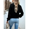thumbnail image 5 of Arvbitana Women's Autumn Basic Knit Sweaters Solid Color Jacquard Eyelet Knitwear Tops V-Neck Lantern Long Sleeve Pullover Trendy Clothes, 5 of 8