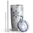 thumbnail image 2 of 20oz Tumblers Blue Christmas Snowflake Pattern Stainless Steel Vacuum Insulated Double Wall Travel Tumbler Cups Mug with Lid and Straw,Cleaning Brush for Cold & Hot Drinks, 2 of 7