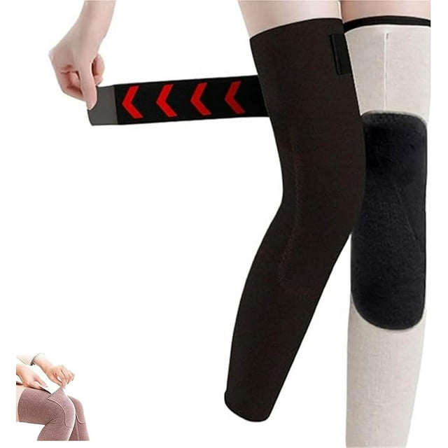Winter seamless knee warmers with pockets, Adjustable Thick Plush Leg Knee Pads Sleeves, leg warmers for Men Women