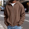 thumbnail image 2 of Dwelliawo Waffle Knit Hoodies for Men Full Zip Drawstring Hooded Sweatshirts with Pocket Lightweight Loose Fit Athletic Jackets Navy Waffle Fabric Coffee L, 2 of 7