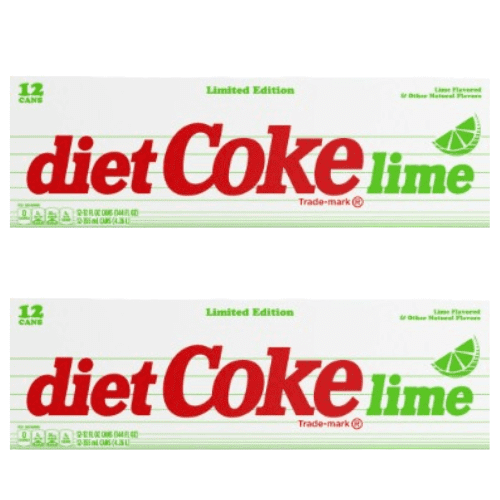 Diet Coke Lime Soda Soft Drink, 12 fl oz Cans, 24 Pack Fridge Pack