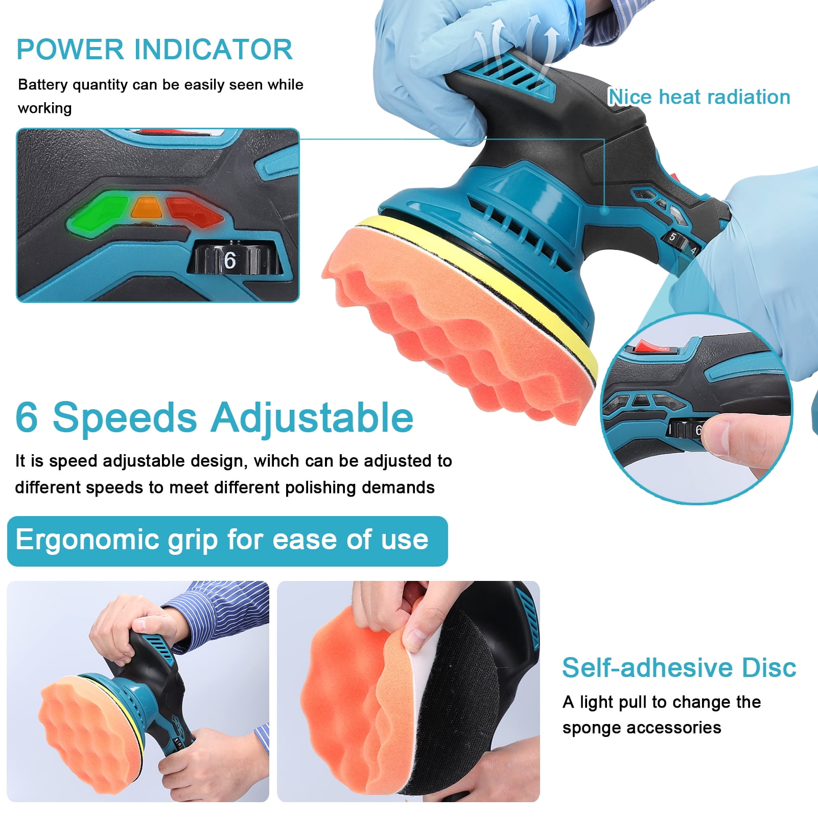 Anself Car Paint Buffers Polisher, 6 Variable Speed Sander, 6 inch 155mm Car Polisher High Efficient Auto Waxing Polishing Machine