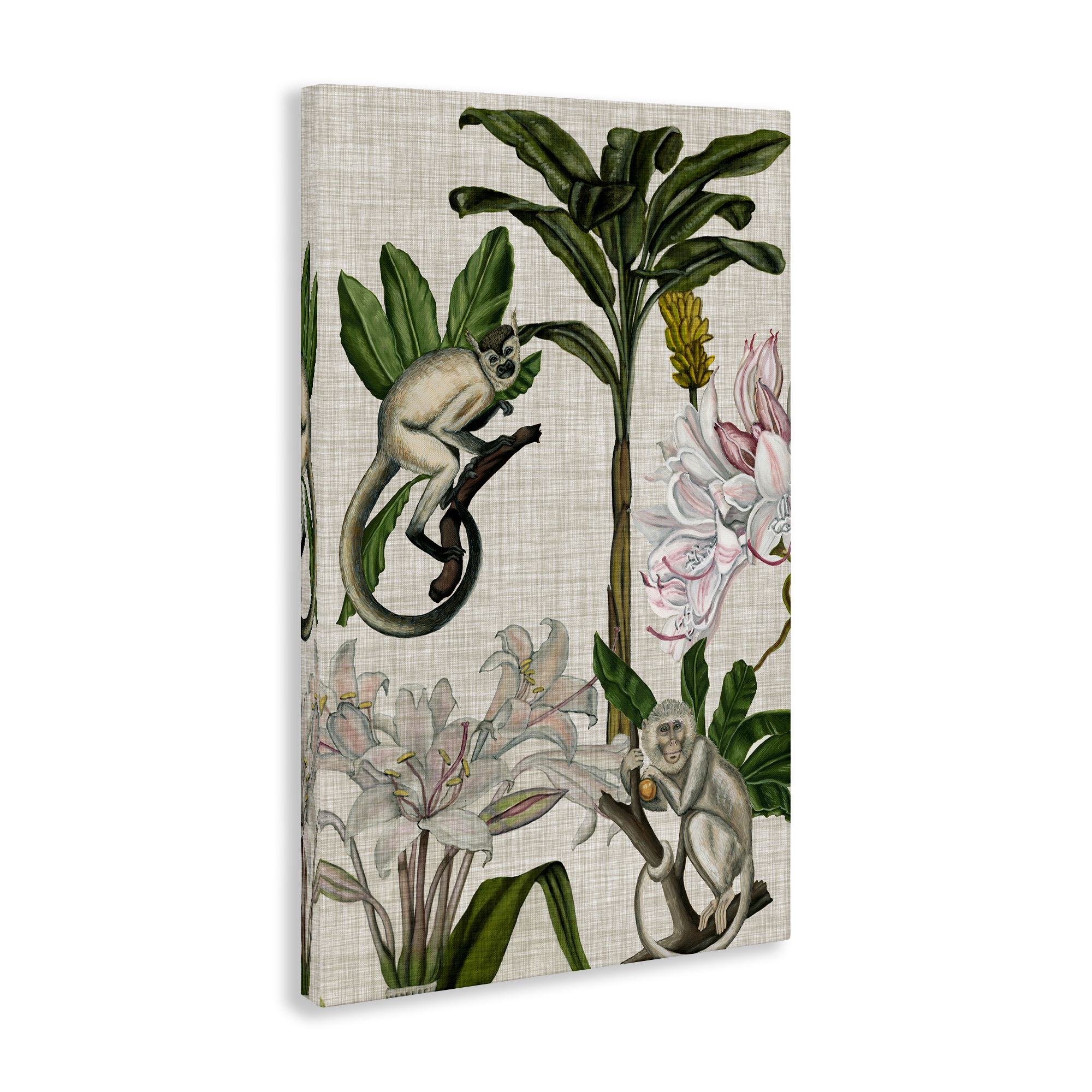 Stupell Industries Vintage Monkey & Plants Plants & Flowers Painting Wrapped Canvas Art Print Wall Art, 16 x 24