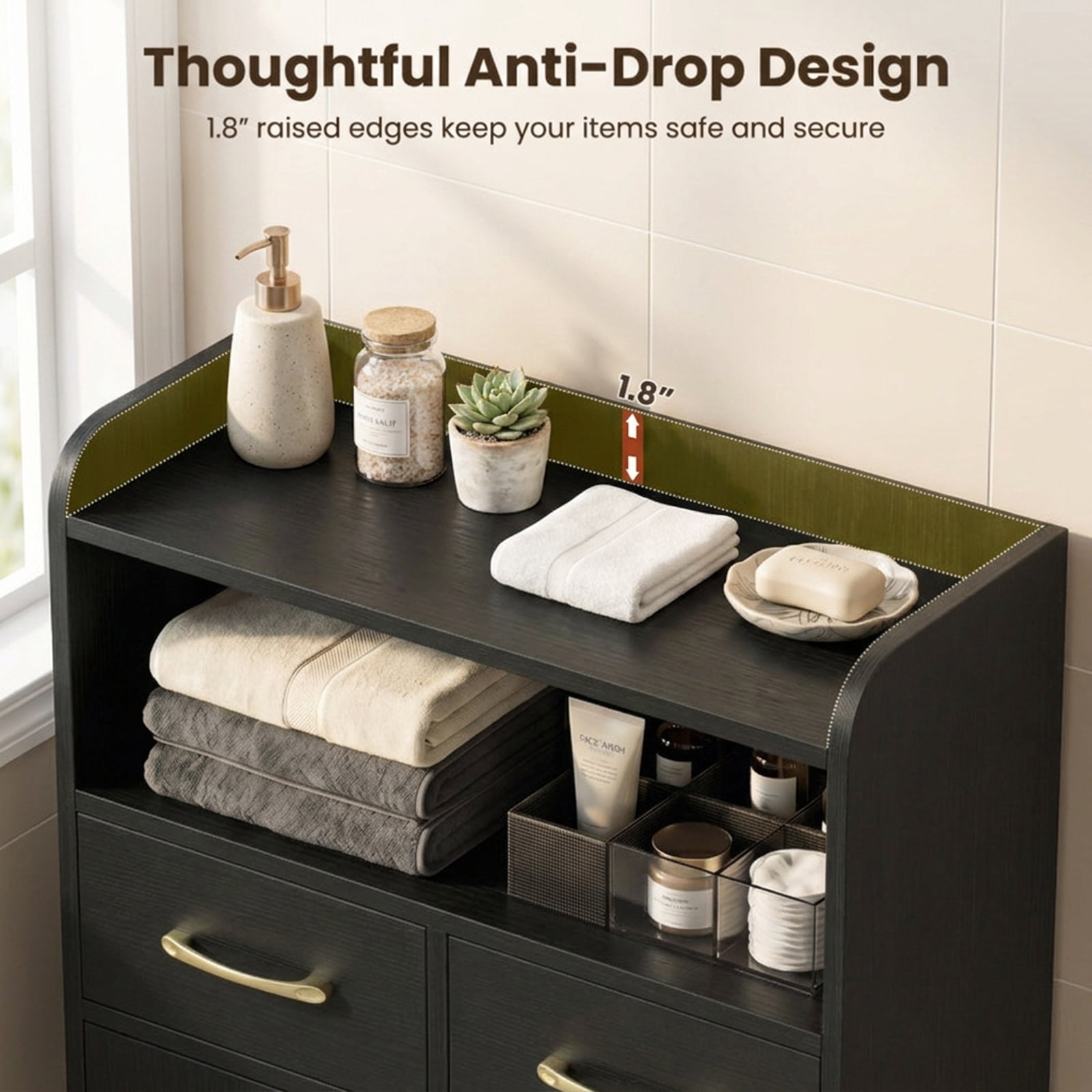 Vebreda Freestanding Bathroom Storage Cabinet, Bathroom Storage Cabinet Freestanding Floor Cabinet with 2 Drawers, Complement Various Rooms
