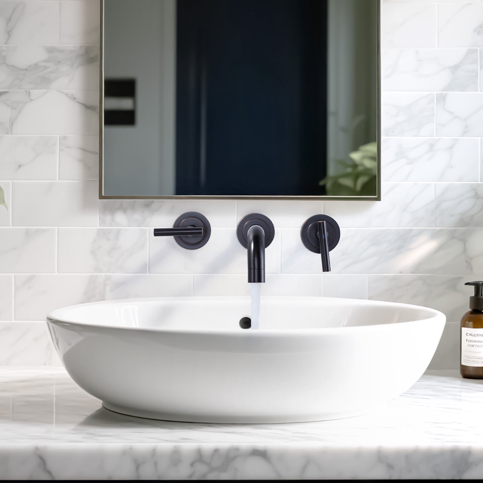 Double Handle Wall Mounted Bathroom Faucet with Rough-in Valve Included in Solid Brass Oil Rubbed Bronze