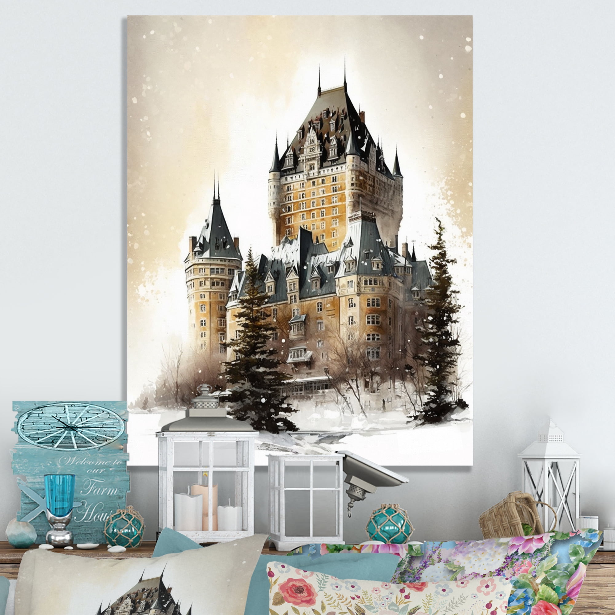 Designart Winter Season Chateau Frontenac II Canvas Wall Art