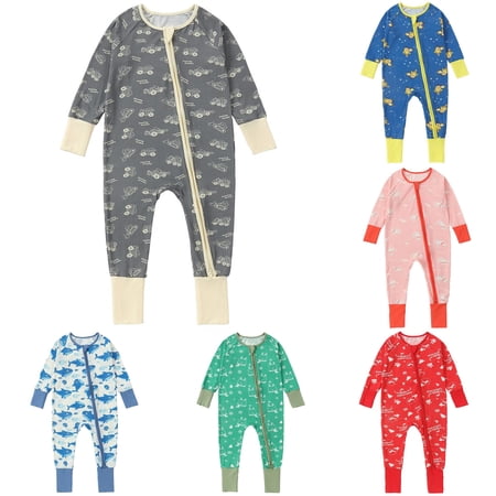 LIIPEE Boys Baby Bodysuits Long Sleeve Cartoon Graphic Crew Neck Zipper Onesies Kids Autumn Cute Comfortable Everyday Crawling Clothing 3-6 Months