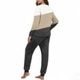thumbnail image 5 of AINIYS Womens Pjs 2 Piece Crewneck Long Sleeve Pullover Pajamas Cuffed Pants Soft Color Block Sleepwear Casual Loungewear Sets Khaki Pajamas for Women _j L, 5 of 7