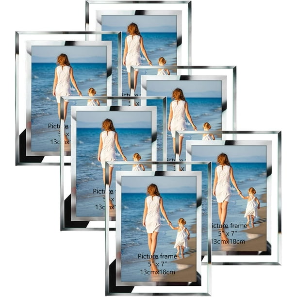 Artsays 5x7 Glass Picture Frames Silver, 6 Pack Photo Frame ,Horizontal or Vertical Only for