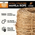 thumbnail image 3 of Manila Rope - 3/8 Inch Rope 600' - 3 Strand Cordage Twisted Braided Rope - Thick Natural Fiber Rope for, Marine, Decorative Rope for Crafts, Porch Column, Outdoor Pole Wrap, Tree Rope Swing 2 Pack, 3 of 6