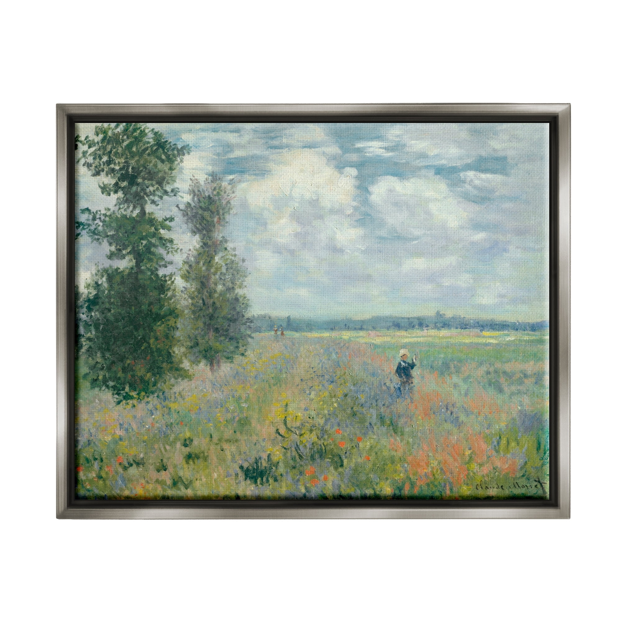 Stupell Industries Lone Person Floral Blossom Meadow Quaint Scene Painting Luster Gray Floating Framed Canvas Print Wall Art, Design by Lettered and Lined