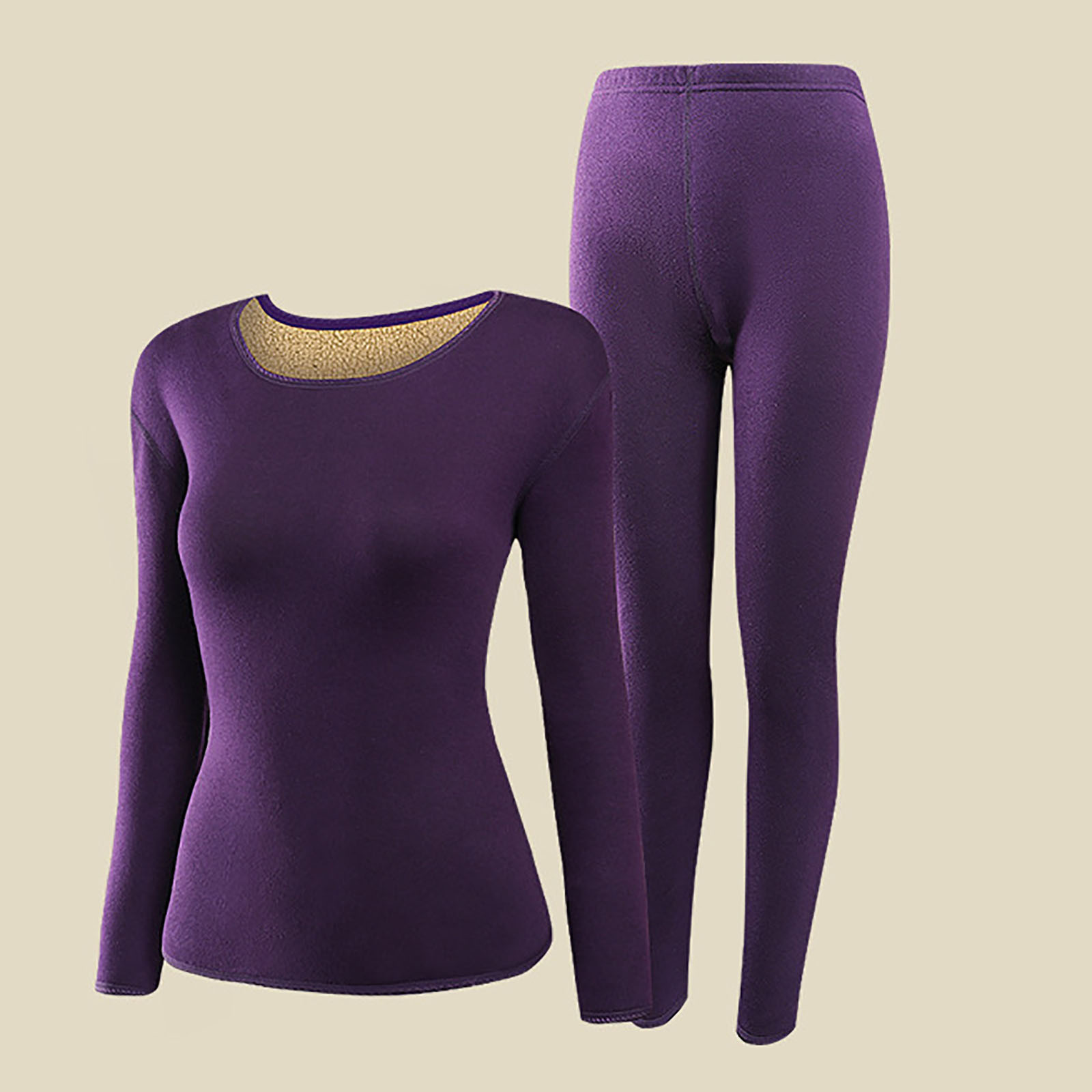 AIEOTT Women's Thermal Underwear Lamb Cashmere Round Neck Thermal Set