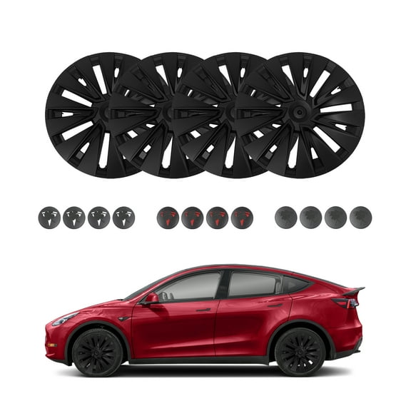 Set of 4 Wheel Covers Mx Model Hubcaps Matte Black For 2020-2025 Tesla Y 19 inch