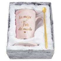 Gifts for Aunt - La Mejor Tia Del Mundo Mugs, Christmas Mothers Day Birthday Gifts for Aunt, Saying "I Love You" to Her, Futtumy 14 fl oz Pink Marble Coffee Mugs Ceramic Mug Tea Cup