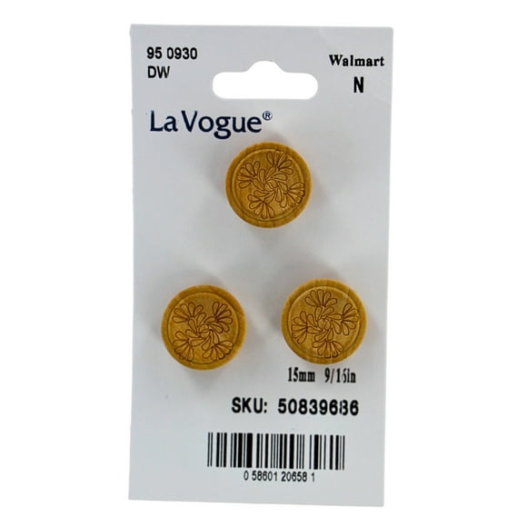 LA VOGUE Buttons, Natural Material - 3 pieces, 15mm (9/16in)