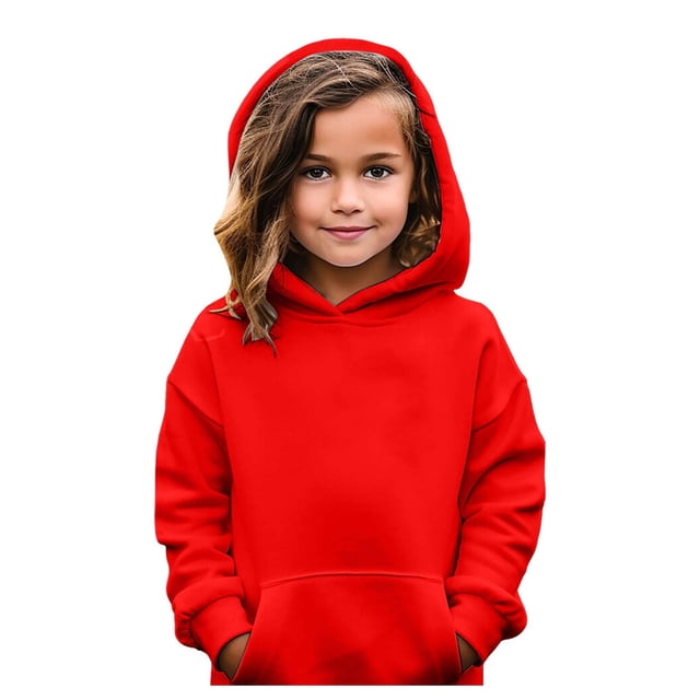 Aocisk Girls Casual Long Sleeve Oversized Hooded Sweatshirt with Pocket Top Red 5-6 Years