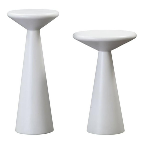 Maklaine 20"H Transitional Stone Accent Tables in White (Set of 2)
