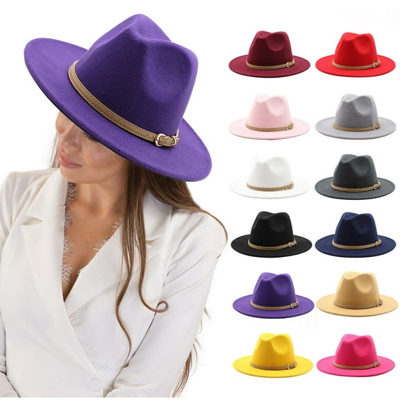 Dailypoc Women’s Western Panama Hat - Classic Retro Wide Brim with Roll-Up Buckle Belt, Stylish Cowgirl Look, Adjustable Fit, Ideal for Outdoor Events & Casual Outfits,Pink,M