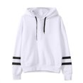 thumbnail image 1 of Otoño Invierno Mujeres con capucha suéter mangas largas contraste rayas Casual sudaderas sueltas Top Abanopi Blanco/M, 1 of 6