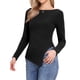 thumbnail image 4 of INSPIRE CHIC Blusa de punto de manga larga para mujer, cuello barco, dobladillo irregular, manga larga, camiseta casual, XS, negra, 4 of 6