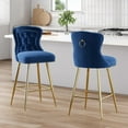 thumbnail image 2 of Bar Stools Set of 2, Velvet Counter Height Bar Stools with Metal Legs, Button Tufted and Nailheads Trim, Wing-Back Bar Chairs for Kitchen Island Dining Room Pub, 2 of 7