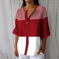 thumbnail image 2 of VEKDONE Womens 3/4 Sleeve Tops Striped Color Block Tunic Tops Summer Button Down V-Neck Blouse Casual Lightweight Comfy Shirts Fashion Clothes Red M, 2 of 5