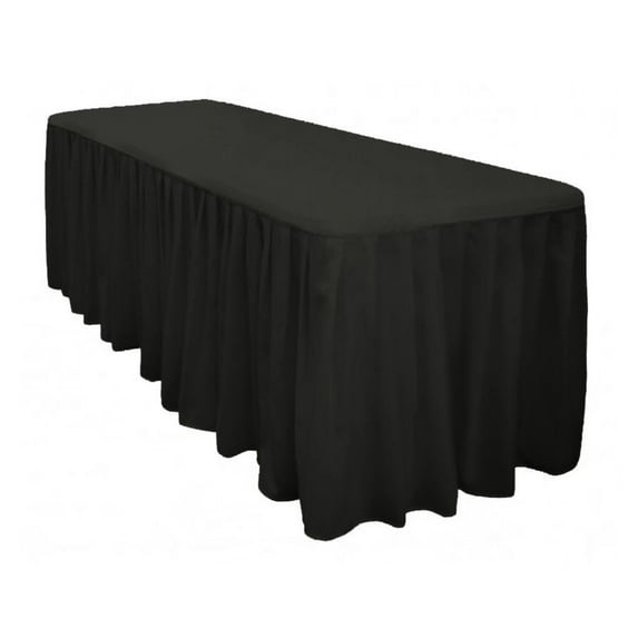 The Great American Store Polyester 8ft Rectangle Fitted Black Tablecloth With Pleated Table Skirt for Party, Banquet, Wedding Tablecloths (L96"x W24"x H28")