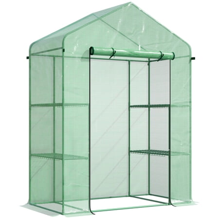 Walk-in Greenhouse 56x29x77 in, Garden Hot House with 3 Tier Shelves, Roll-Up Door, PE Cover, Green