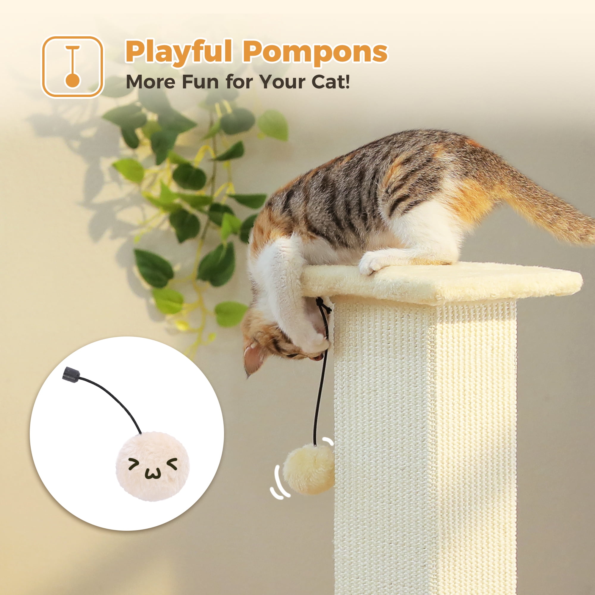 PAWZ Road 32" Tall Sisal Cat Scratching Post for Indoor Cats - Durable Cat Scratcher with Wide Base, Beige