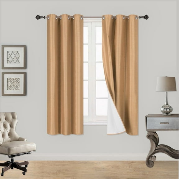 1 PAIR SSS GOLD BLACKOUT ENERGY EFFICIENT THERMAL PANEL WINDOW GROMMET DRAPE LIGHT FILTERING SIZE 35" WIDE X 95" LENGTH EACH PANEL