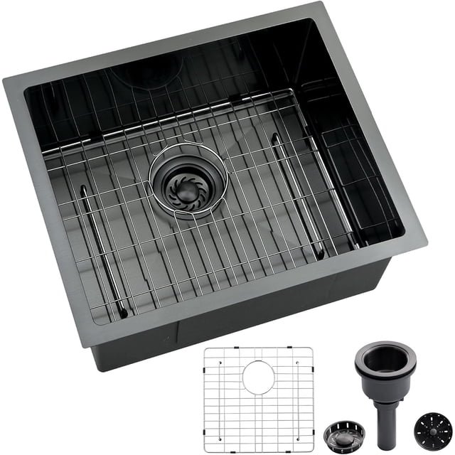 Undermount Kitchen Sink Nano Stainless Steel Deep Single Bowl with Efficient Drainage & Tarnish- Finish for Bar Laundry RV Includes Accessories