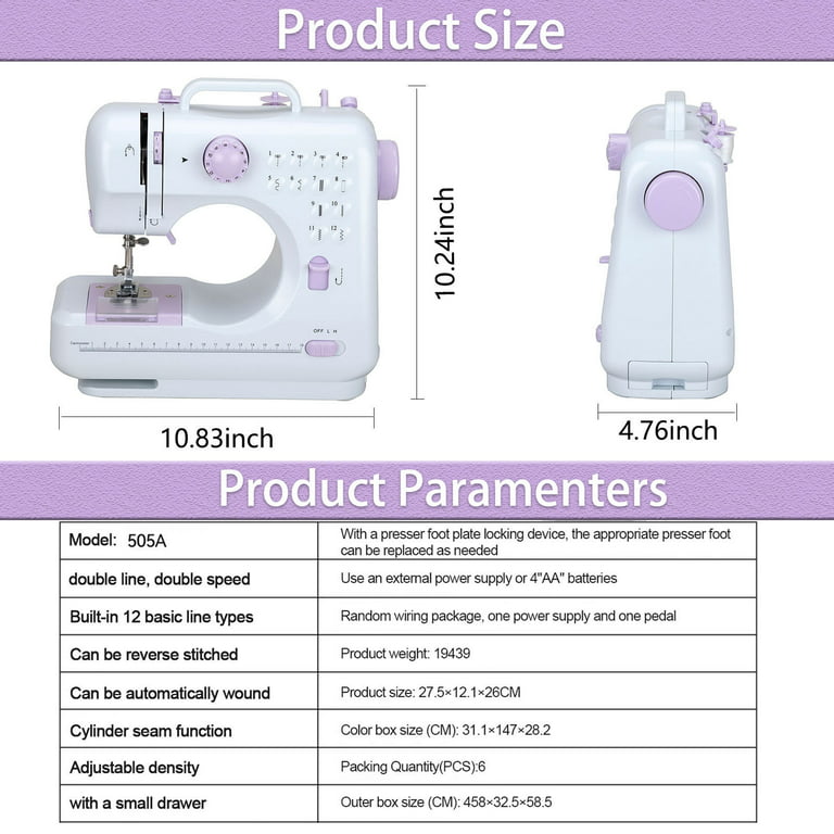 HOMWOO Mini Sewing Machine for Beginner, Dual Speed Portable Machine with  Extension Table, Light, Sewing Kit for Household, Travel